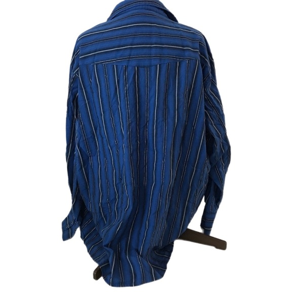 Wrangler Western Premium Snap Button Shirt Size 2XL Blue and Silver Stripes EUC - Picture 2 of 14